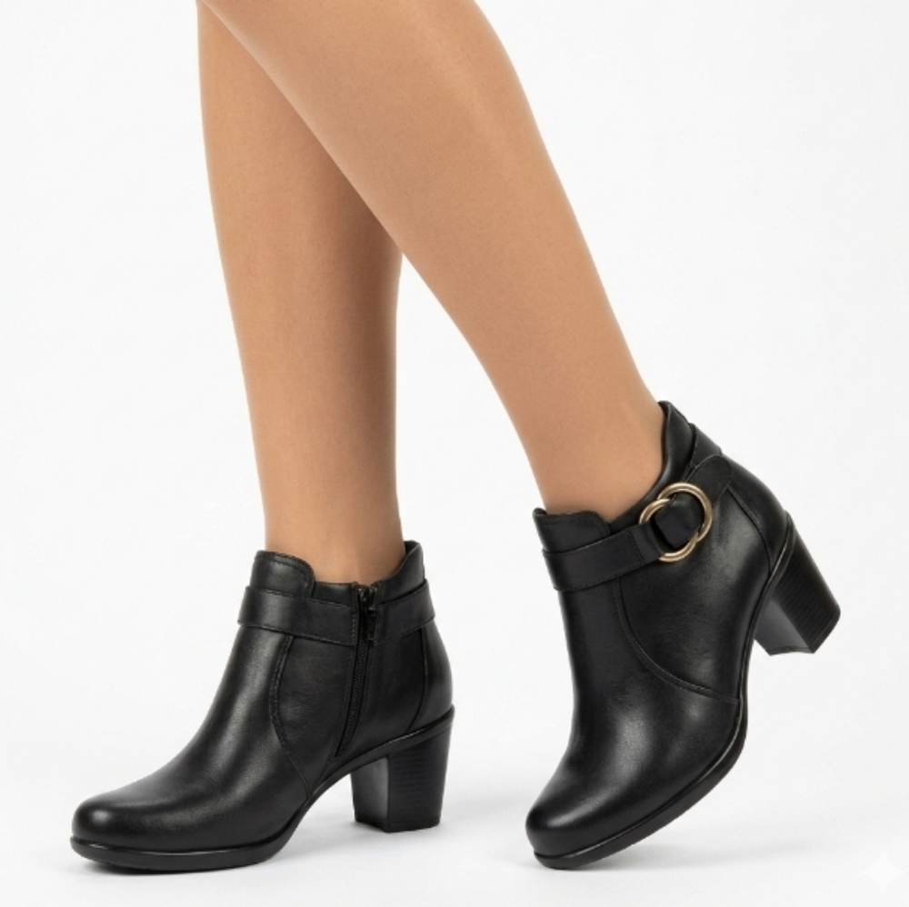 Naturalizer Elisa Leather Ankle Booties Buckle Cushioned Collar Zip Up 6 Black